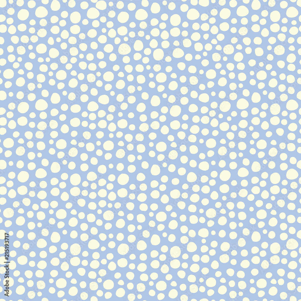 Snowflakes beige on a blue background seamless vector pattern. White irregular shaped dots. Scattered dots pattern. Perfect as background for Christmas. christmas packaging, cards, gift wrap.