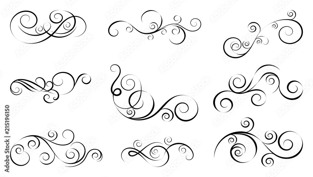 Design curls and scrolls set. Decorative elements for frames. Elegant swirl vector illustration. 