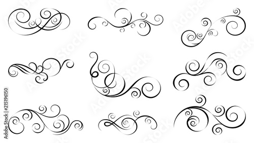 Design curls and scrolls set. Decorative elements for frames. Elegant swirl vector illustration.  photo