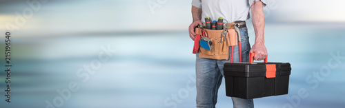 Photos Building worker with tool belt