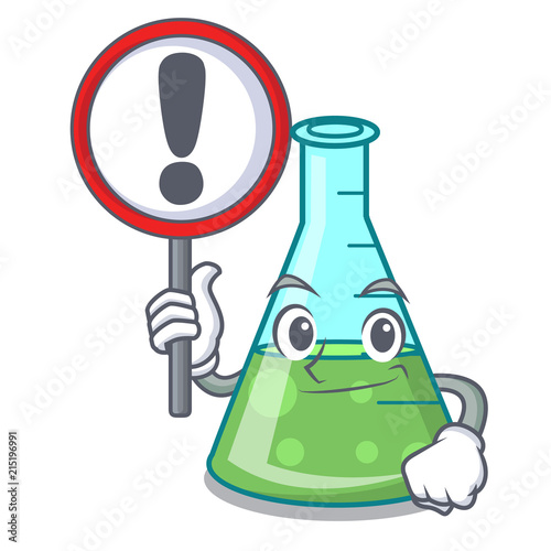 With sign science beaker character cartoon
