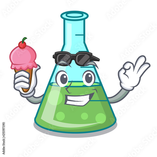 With ice cream science beaker character cartoon