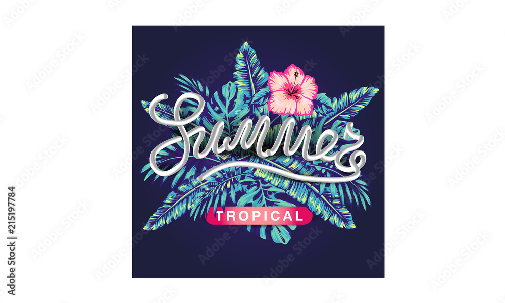 tropical flowers and palms summer banner graphic background 