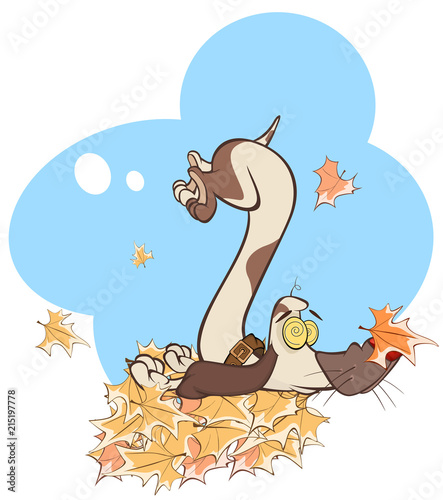  Illustration Funny Dog Playing in Leaves 