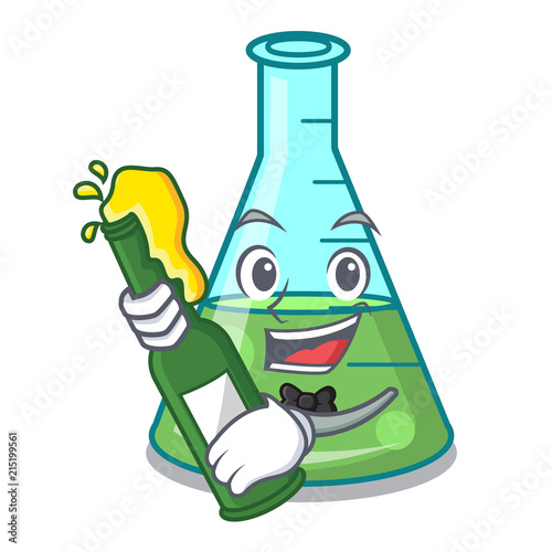 With beer science beaker mascot cartoon