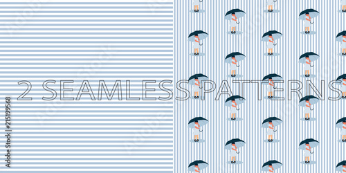 Set of two seamless patterns in blue color
