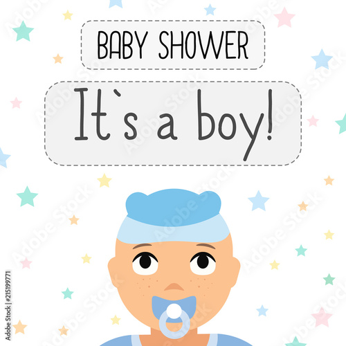 Baby shower  It s a boy.Baby born celebration. Baby boy  vector illustrations.