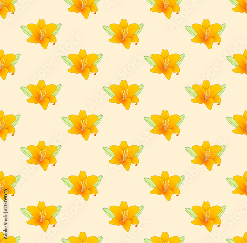 Fototapeta Naklejka Na Ścianę i Meble -  Orange Lily on Beige Ivory Background