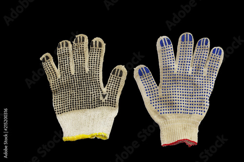 working gloves, with colored rubber dots, black background, with clipping path photo