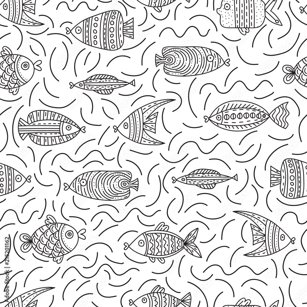 Seamless pattern with cute fishes