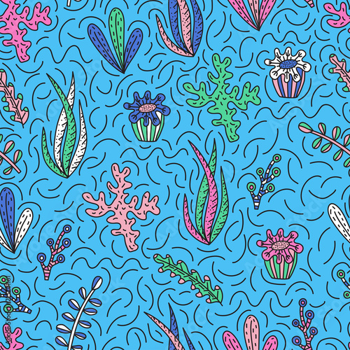 Seamless pattern with cute  seaweeds