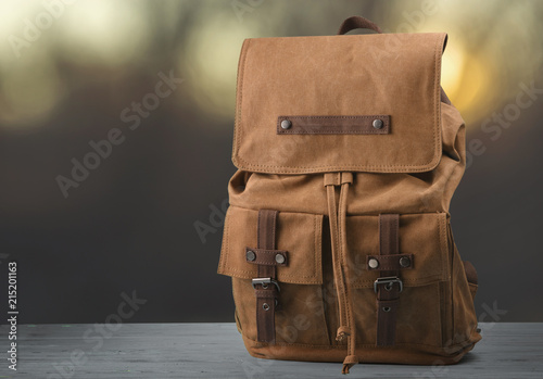 Vintage backpack on a natural background