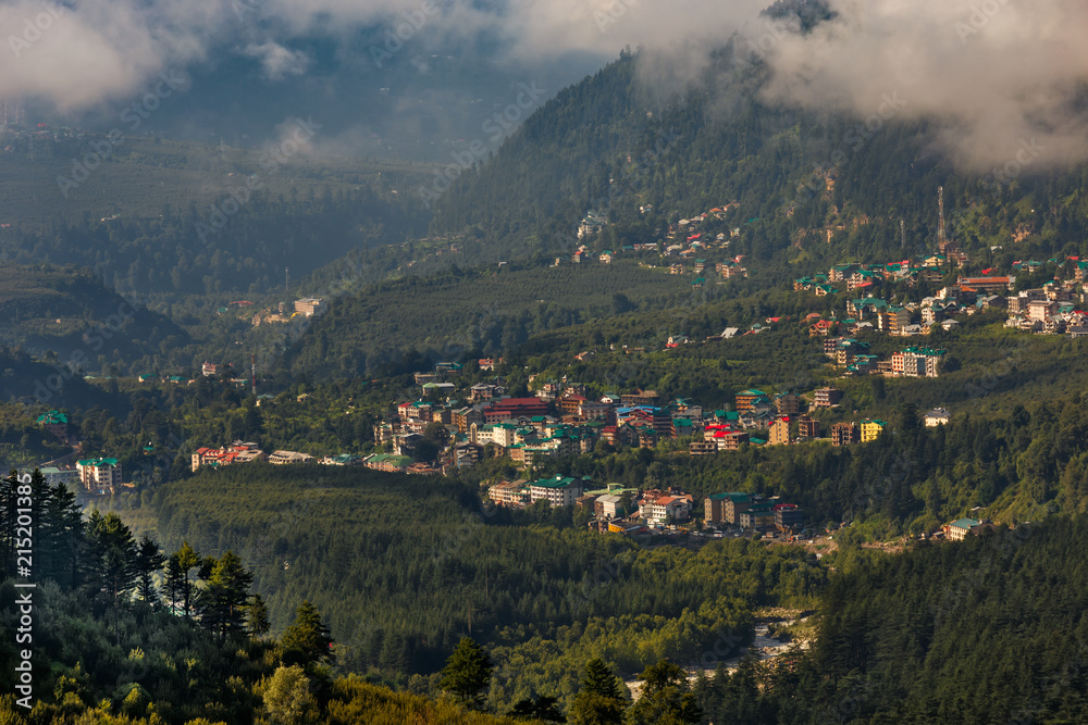 View of mountain town in India