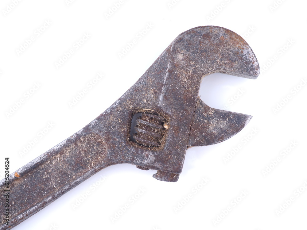 old adjustable wrench on white background old adjustable wrench on white background