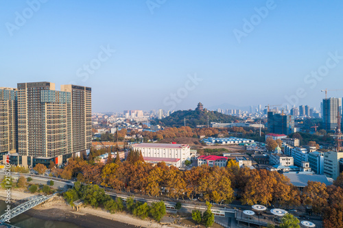 Fototapeta Naklejka Na Ścianę i Meble -  Aerial view over the Nanjing city, urban architectural landscape