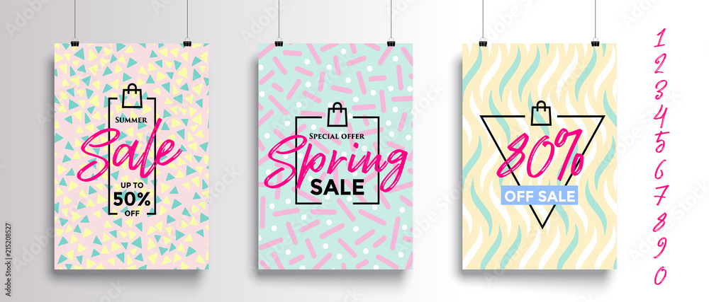 Set of three different Sale flyers with fantastic discount. Vector illustrations for website and mobile website banners, posters, email and newsletter designs, ads, coupons, promotional material.