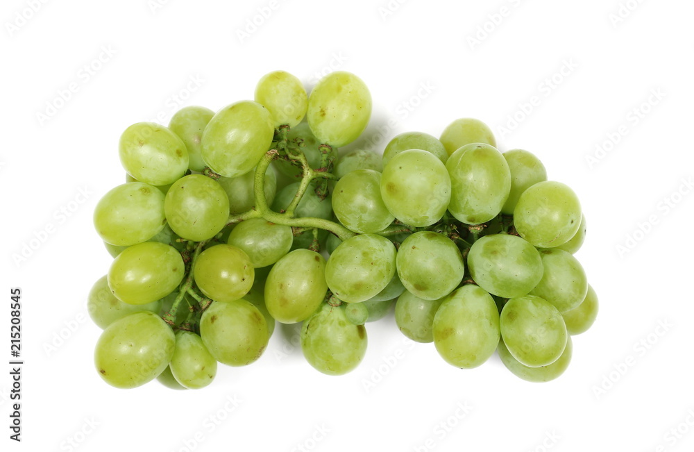 White grapes isolated on white background, top view