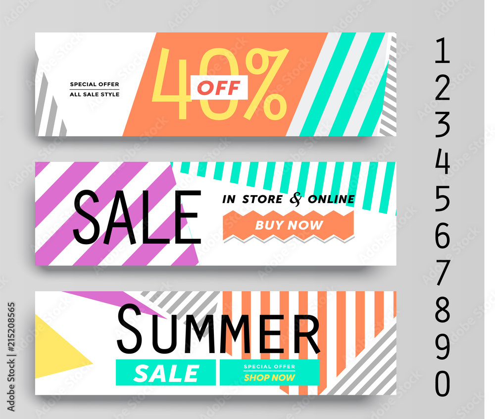 Set of three different Sale banner with fantastic discount. Vector illustrations for website and mobile website banners, posters, email and newsletter designs, ads, coupons, promotional material.