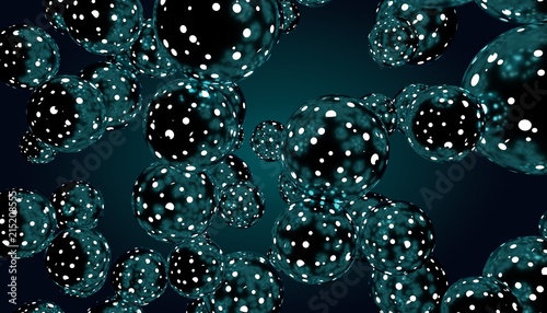 Abstract background illustration of falling spheres. 3D render design.