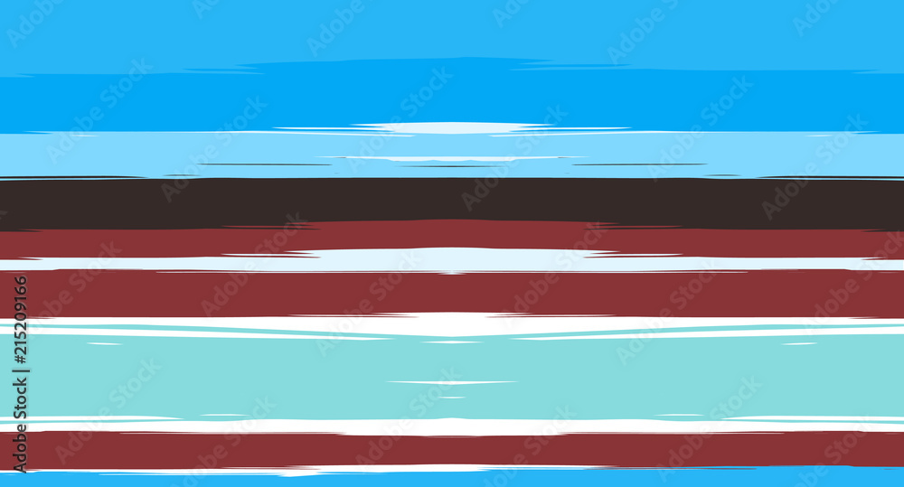 Fototapeta premium Brown, Black, Blue Vector Seamless Summer Pattern Narrow Sailor Stripes. Trendy Textured Horizontal Hipster Lines, Paintbrush Male Fabric Design. Vector Watercolor Seamless Stripes Track Background.