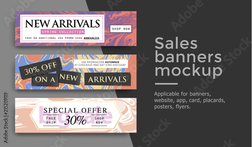 Set of three different Sale banner with fantastic discount. Vector illustrations for website and mobile website banners, posters, email and newsletter designs, ads, coupons, promotional material.