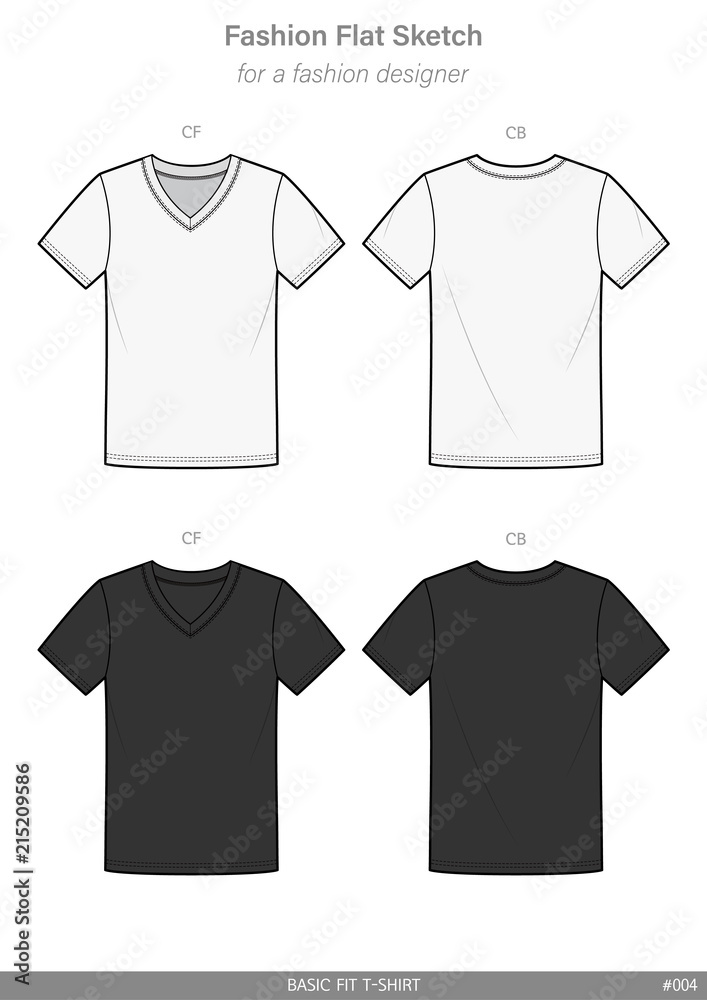V-neck Tee shirt Fashion flat technical drawing vector template V-neck Tee shirt Fashion flat technical drawing vector template