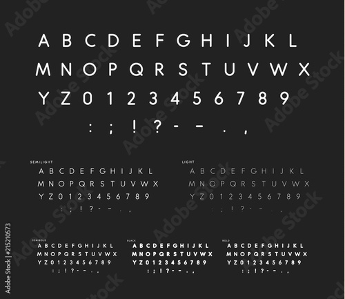 Font with soft corners, linear sans serif alphabet, modern white letters, universal font for fashion, advertising, banners, poster, journals, logos, cards and est. Uppercase ABC signs, symbols and num