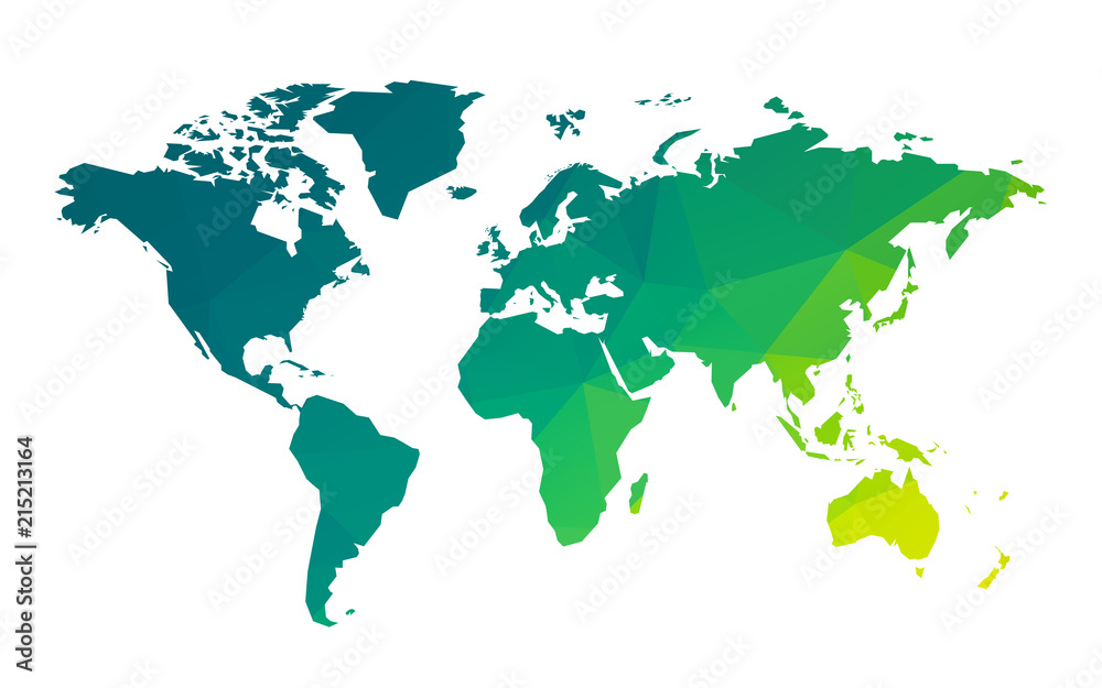 green geometric blank world map