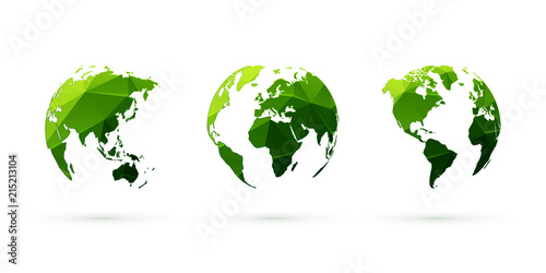 green geometric globes vector set world planet earth