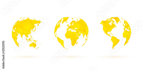 yellow geometric globes vector set world planet earth