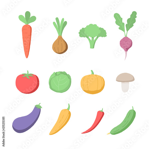Set of symbols of fresh healthy vegetables. Organic food icons. Vector illustration in cartoon style isolated on white background