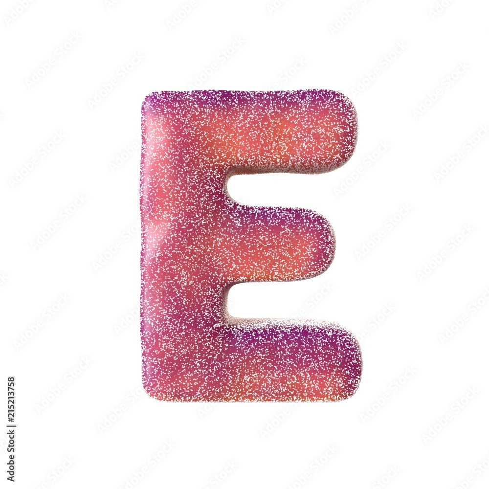 Red sour candy letter E Isolated on white background Red sour candy letter E Isolated on white background