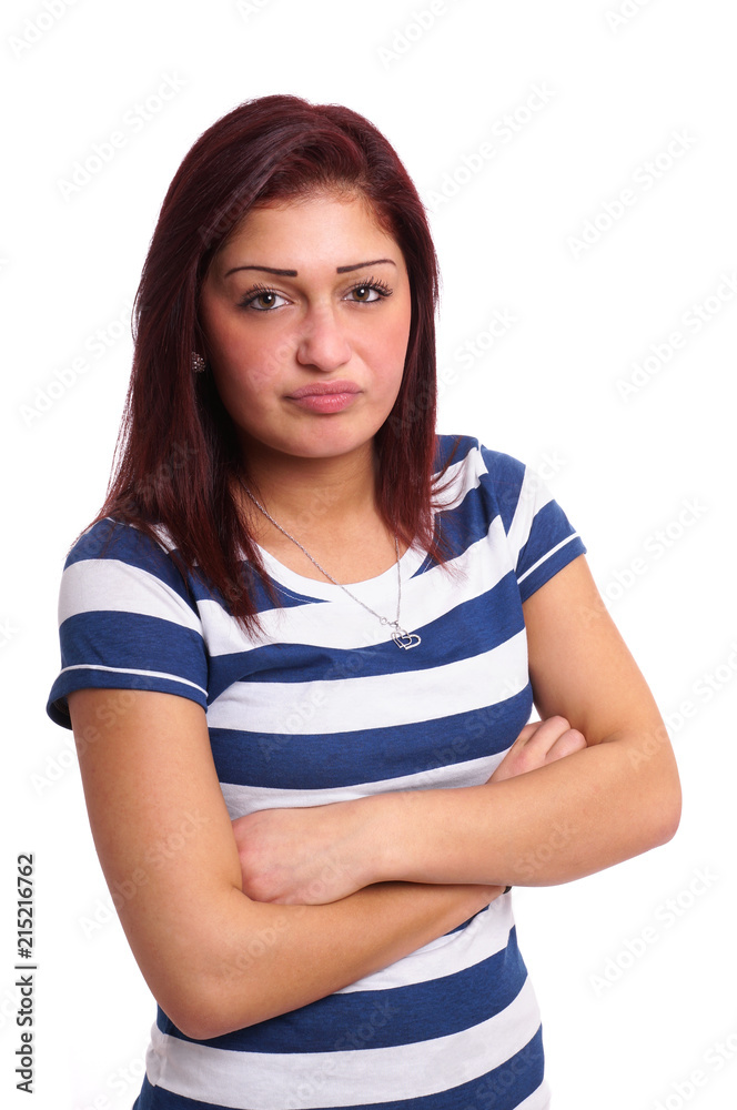 young woman looking pissed off isolated on white young woman looking pissed off isolated on white