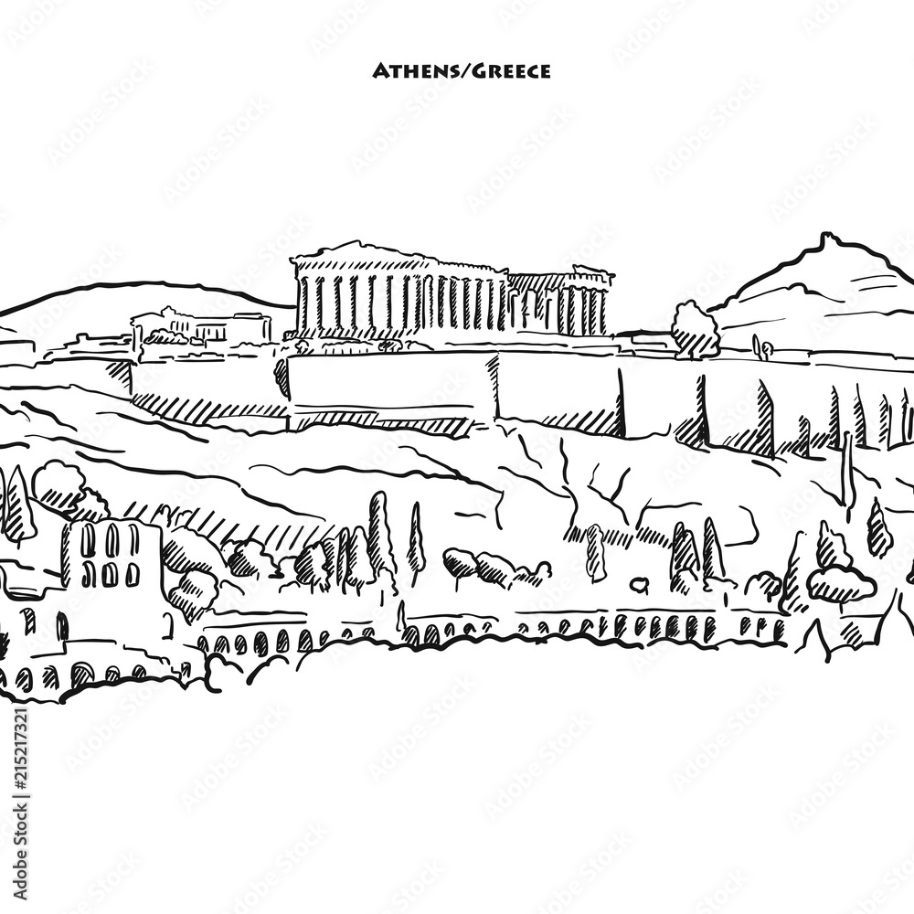 Drawing of Athens acroplolis.
