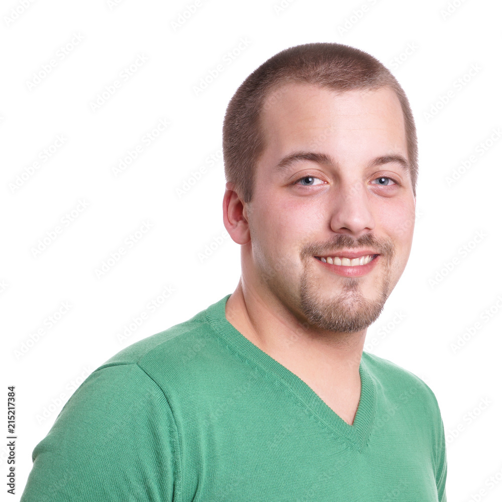 smiling young man with goatee beard isolated on white smiling young man with goatee beard isolated on white