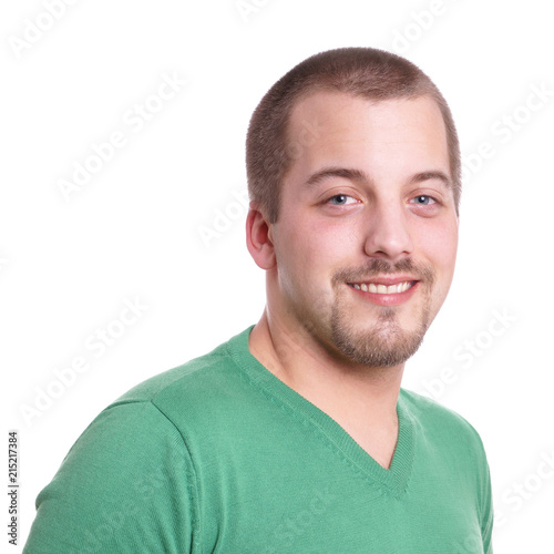smiling young man with goatee beard isolated on white photo