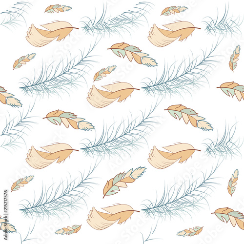 Tribal feather seamless pattern background bird nature wing element vector graphic illustration hand drawn style.