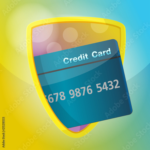Credit card Protect Shield Gold Finance vector