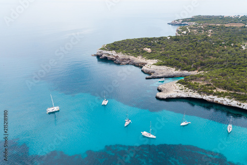Yachts in the bay of Mallorca  Spain  view from above
