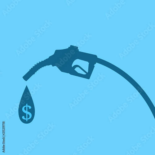 Silhouette of gasoline nozzle with petrol drop and dollar sign