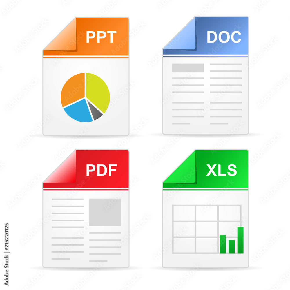 Filetype format icons - ppt, doc, pdf, xls