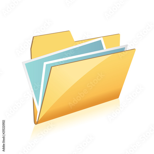 Open folder icon with documents on white background