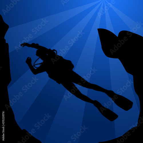 Black silhouette of diver - scuba diving