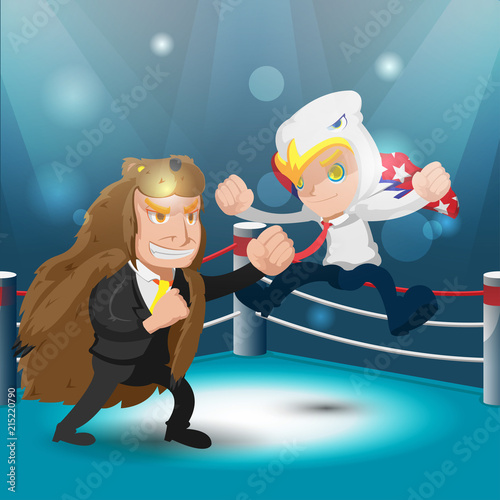 Two Mascot Fight Boxer Eagle Bear Vector Fight Text Vector