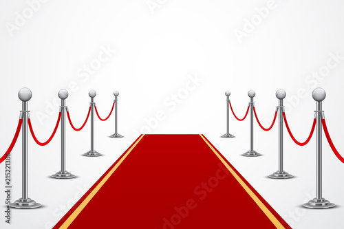 Red carpet with fence, isometric background, isolated on white