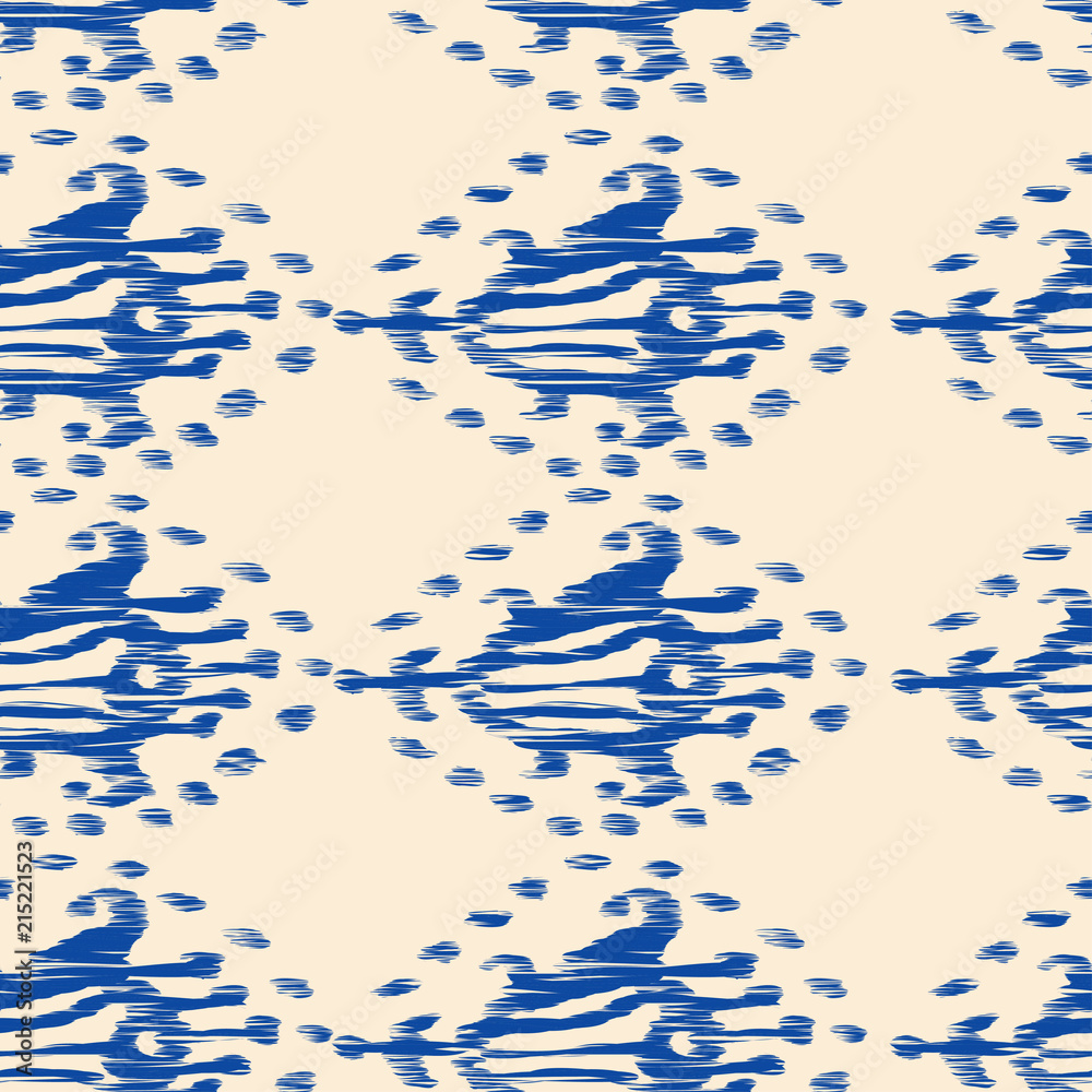 Fototapeta premium Ikat seamless bohemian ethnic blue vector pattern in watercolour style. Watercolor ikat oriental ornaments for fabric, textile, wrapping