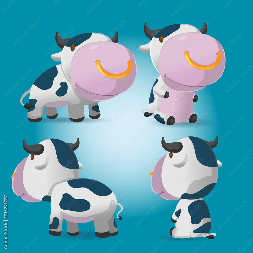 Cow Cartoon Character Pose Set Vector Cow Cartoon Character Pose Set Vector