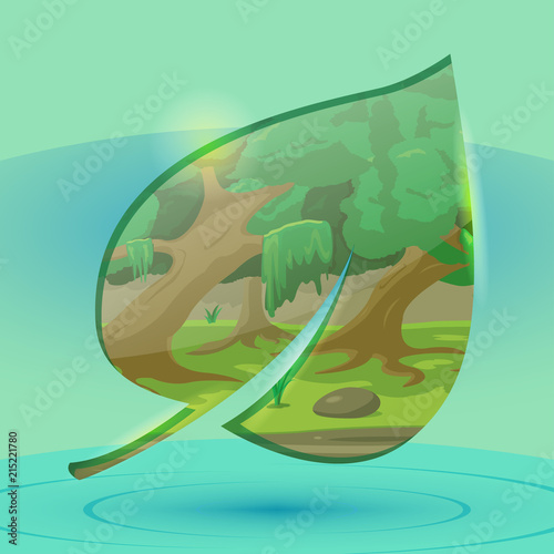 Forest Inside Leaf Over Water Vector