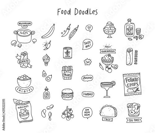 Food doodles outline set