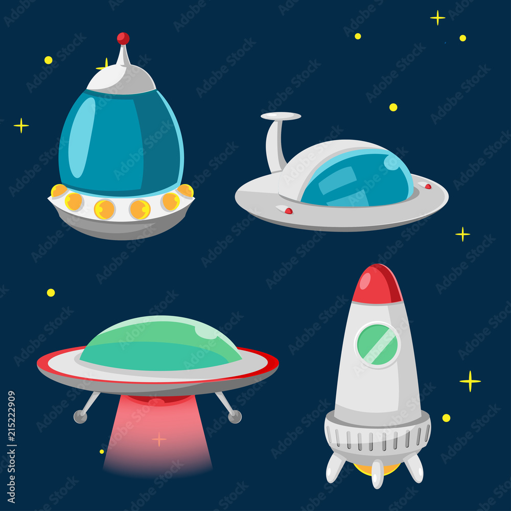 UFO Spaceship Cartoon Design Set Vector Stock Vector | Adobe Stock